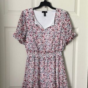 Aqua Floral Mini Dress - Red and White